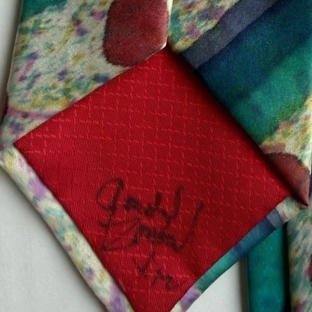 Randall Zombel Miami Hand Painted Silk Tie Abstract Striped Polka Dot Multicolor